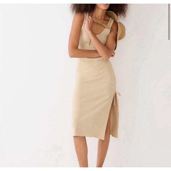 J. Crew Dresses & Skirts - Womens Size L J Crew Ruched Midi Rib Dress Tan NWT